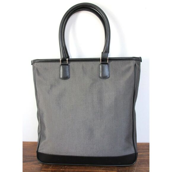 $915 MONTBLANC ITALY GRAY NYLON BLACK LEATHER BUSINESS TOTE SHOULDER BAG HANDBAG - Picture 6 of 11